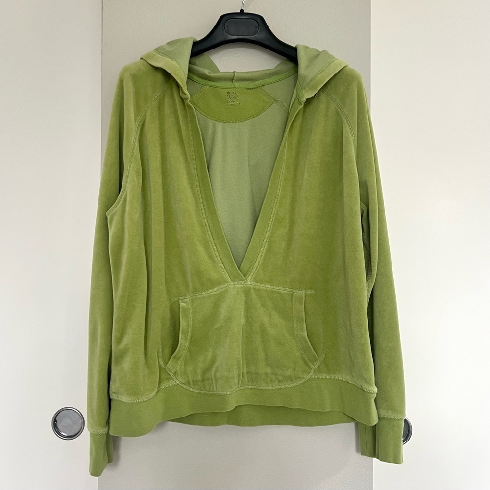 Vintage Old Navy Velour Hoodie - Y2K 90s Retro Streetwear Lounge - Green - XL - Picture 3 of 9